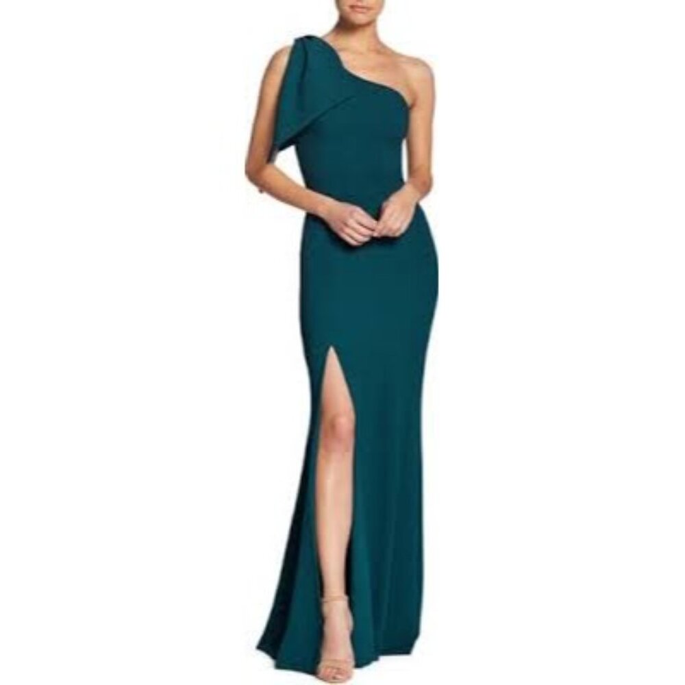 Dress The Population One-Shoulder Medium Forest Green Maxi Dress Polyester Blend